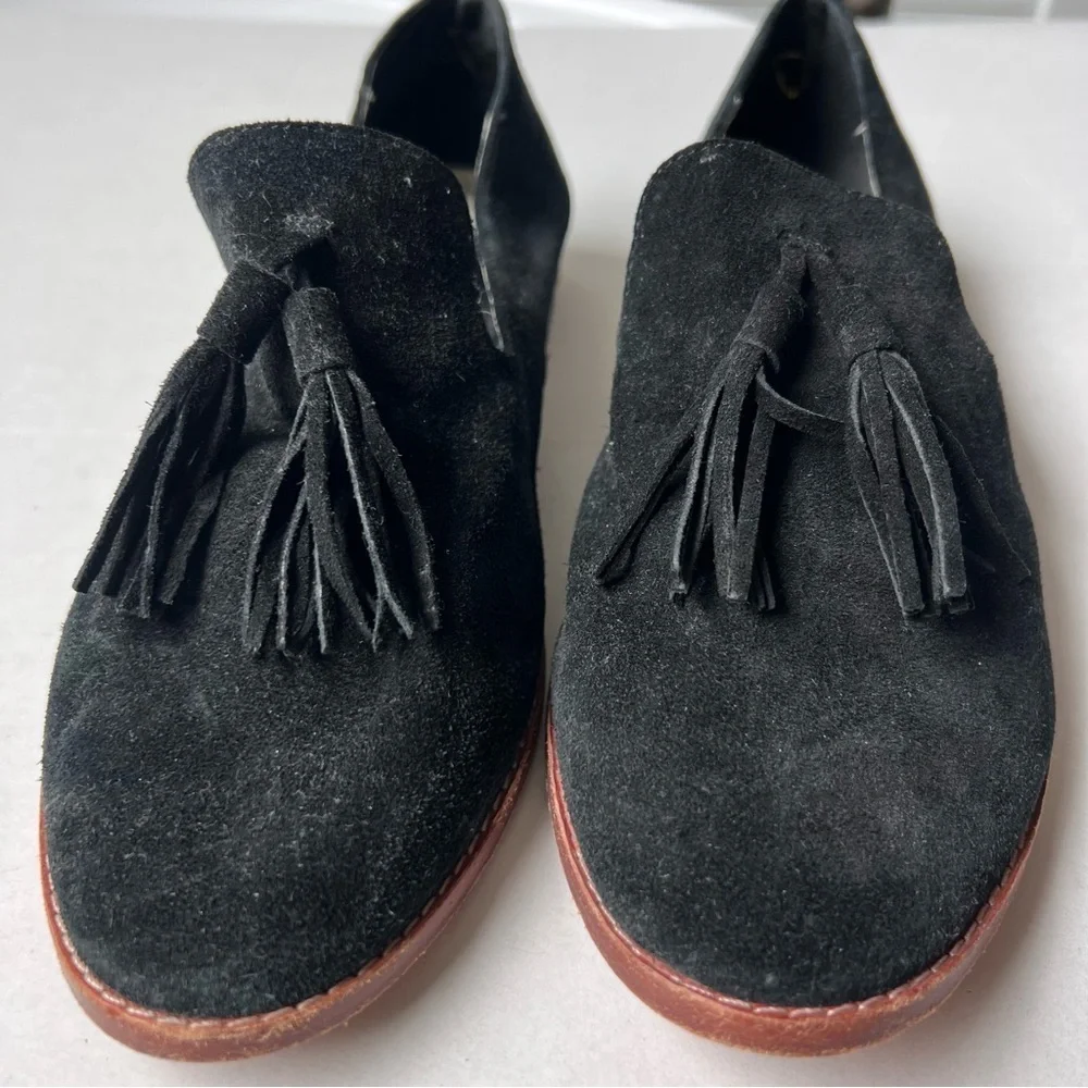 Matt Bernson Suede Leather Loafers Flats Slip On Shoes Tassels Black